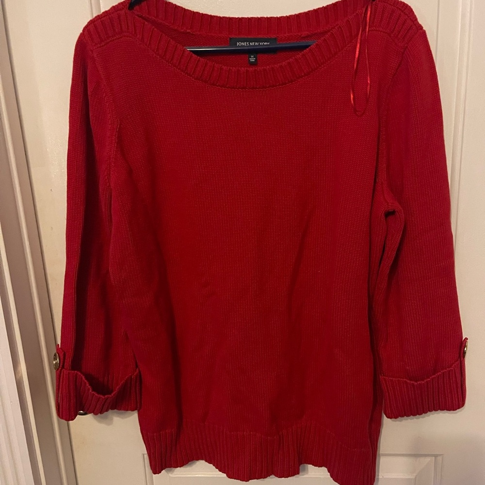 Jones New York Women's Red Scoop Neck Sweater